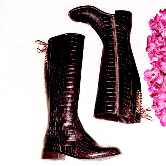 ANTONIO MELANI Eastyn Brown Croc Riding Boot - Picture 1 of 8